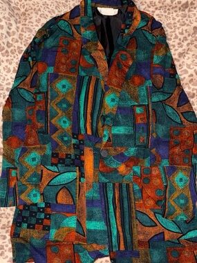 Vintage 90s Studio C Abstract Geo Blazer in Teal, Orange & Navy